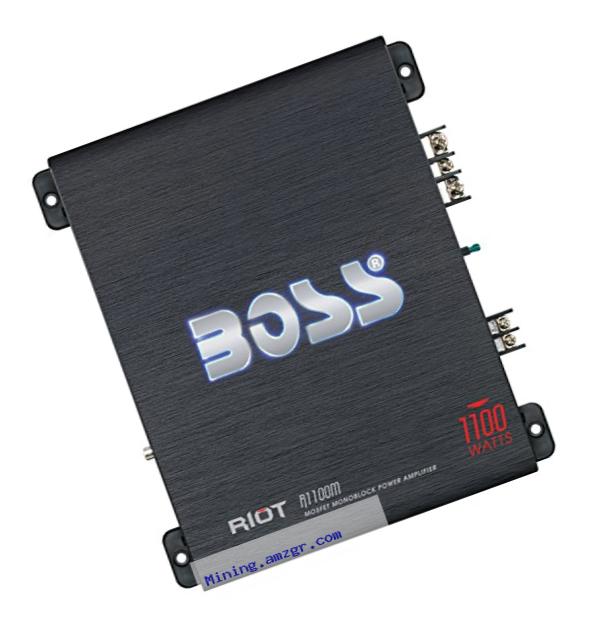 BOSS Audio R1100M Riot 1100 Watt, 2/4 Ohm Stable Class A/B, Monoblock, Mosfet Car Amplifier with Remote Subwoofer Control